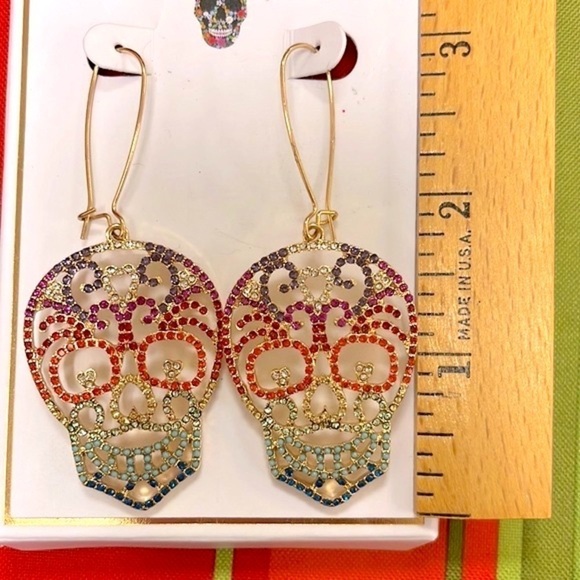 Brand New Bella Jack Colorful Rainbow Halloween Skeleton Skull Drop Earrings - Picture 9 of 13
